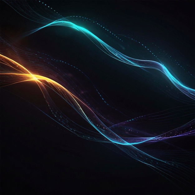 Dark abstract background with glowing wave Shiny moving lines design element