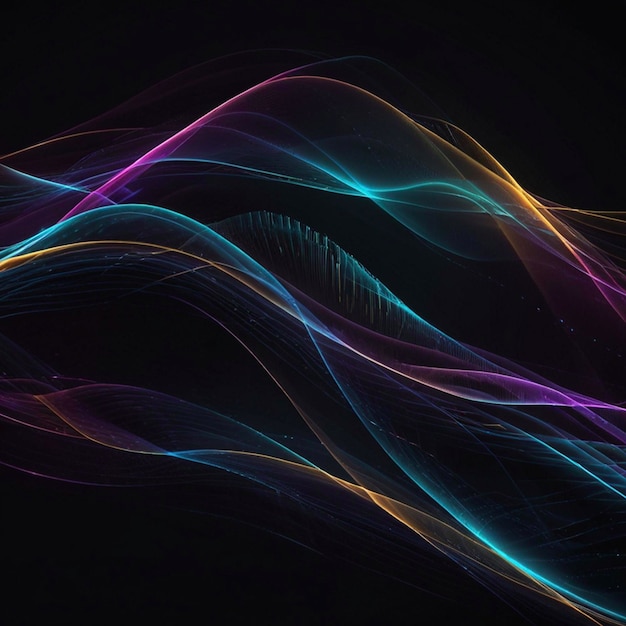 Dark abstract background with glowing wave Shiny moving lines design element