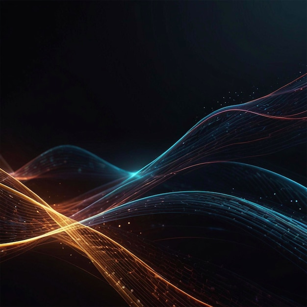 Dark abstract background with glowing wave Shiny moving lines design element