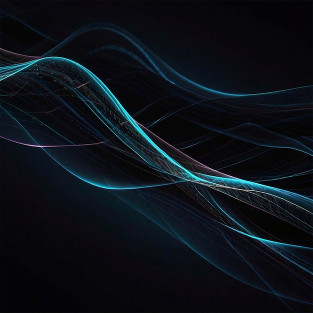 Dark abstract background with glowing wave Shiny moving lines design element