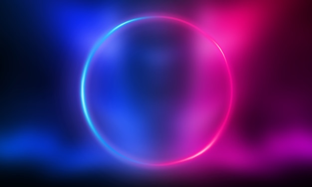 Dark abstract background with a neon circle in the center