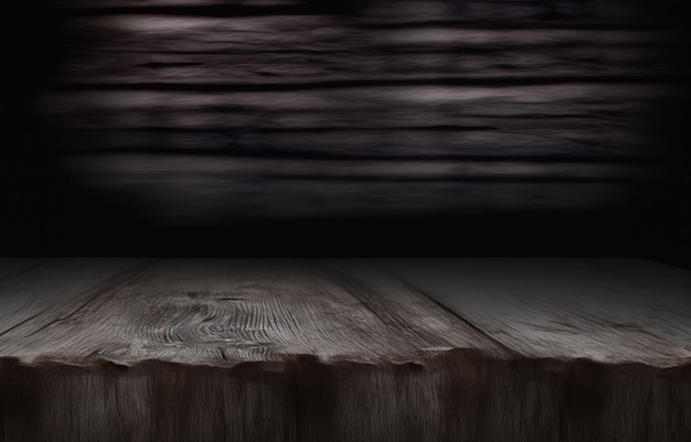 Dark abstract background with rustic wooden table for a decoration concept