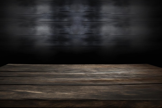 Dark abstract background with rustic wooden table for a decoration concept