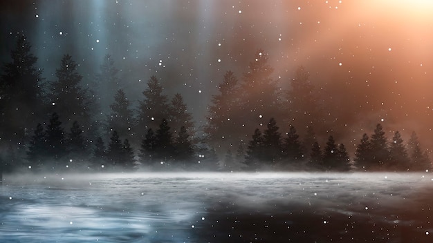 Dark abstract winter forest background.