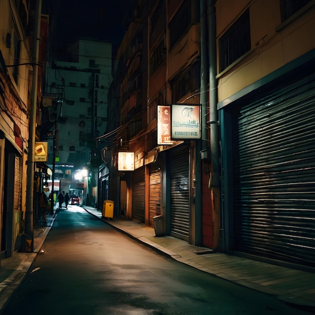 a dark alley with a sign that says no parking