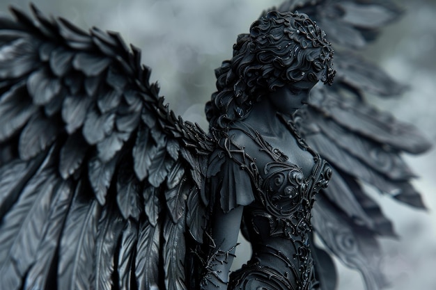 Dark angelic figure with detailed wings