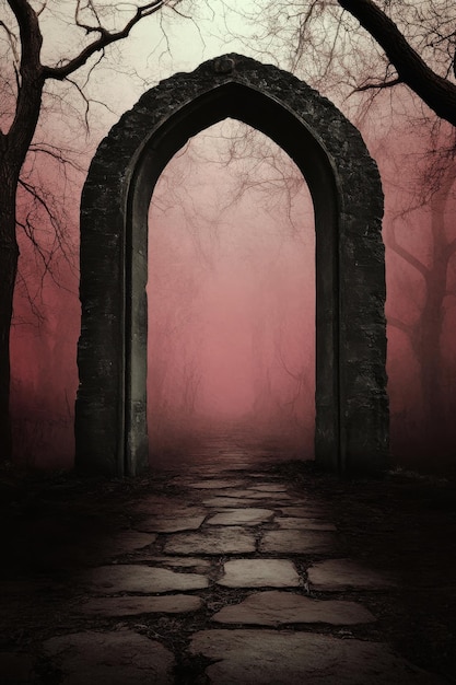 Photo a dark archway with a red background