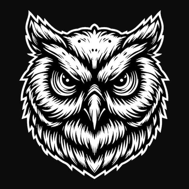 Photo dark art scary owl head black and white illustration