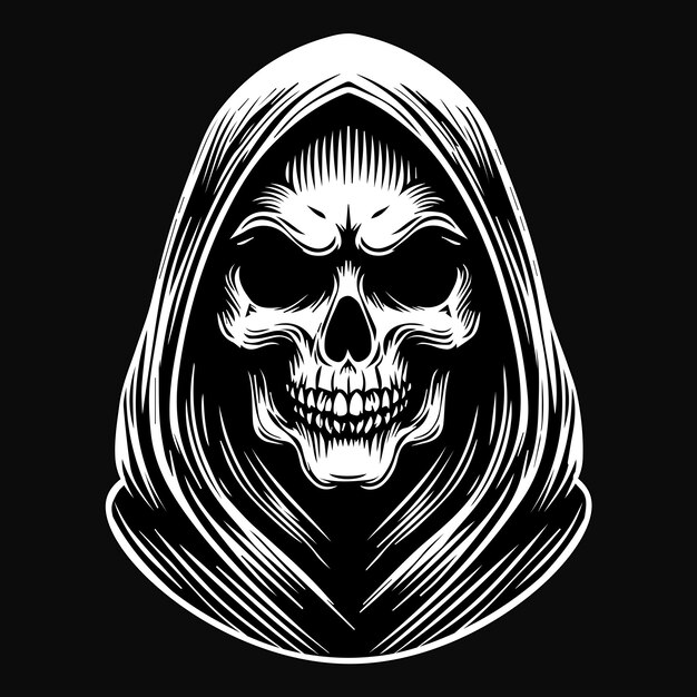 Photo dark art scary skull reaper ghost head black and white illustration