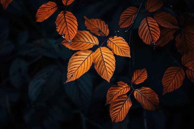 Dark Autumn Leaves Orange and Yellow Fall Foliage with Stem