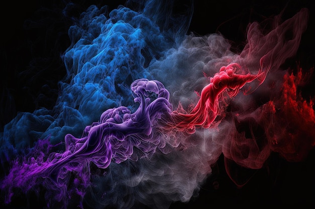 On a dark background abstract blue and red smoke steam moves the idea of aromatherapy