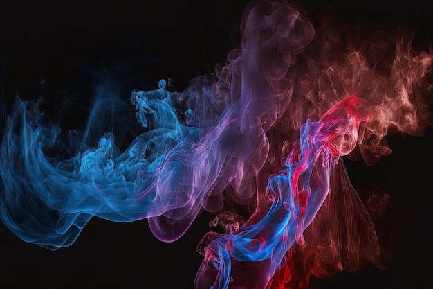 On a dark background abstract blue and red smoke steam moves the idea of aromatherapy