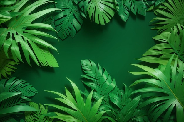 Dark background accentuates the vividness of green tropical leaves