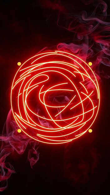 Photo dark background reds orange smoke neon and magic lines