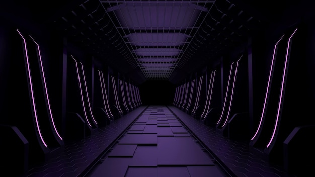 Dark background scifi with neon lights modern 3d rendering