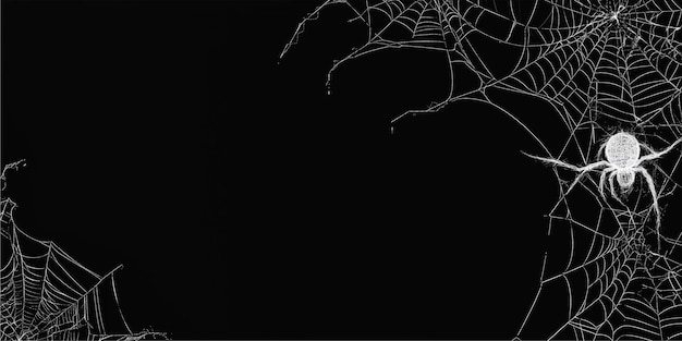 Dark background with cobwebs around the edges and empty space for text