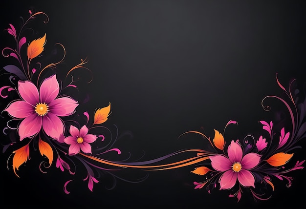 a dark background with flowers and a black background