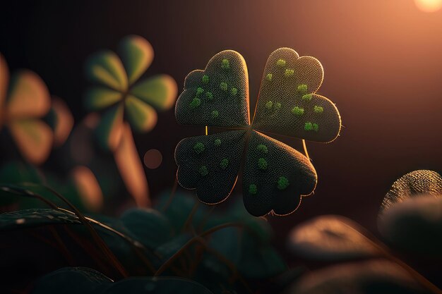 A dark background with four leaf clovers in the middle and the word clover on the bottom.