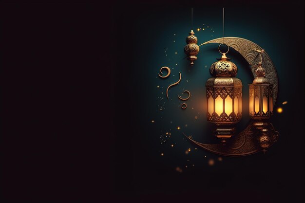 A dark background with a lantern and the words ramadan on it