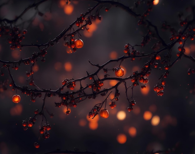 Dark background with light and branches Autumn AI