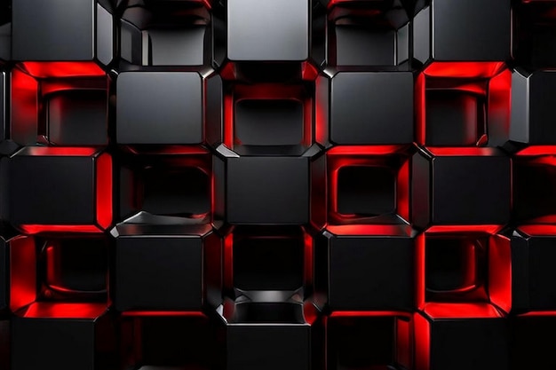 a dark background with many square cubes with one red and one black