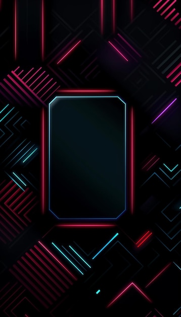 A dark background with neon lines and a square frame generative ai