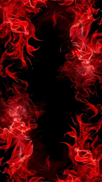 a dark background with red and black smoke