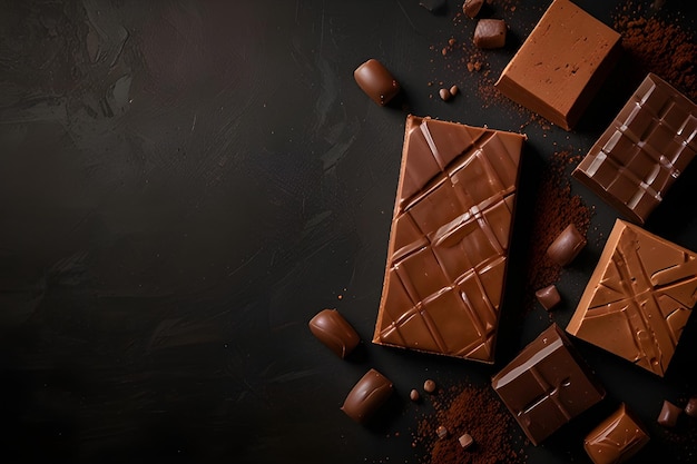 Photo a dark background with some chocolate and some chocolate on it