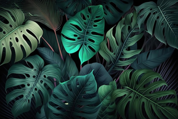 A dark background with tropical leaves and the words jungle on it.