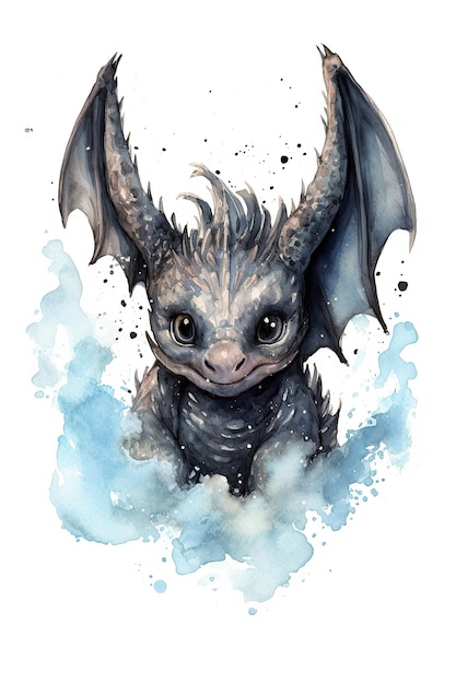 Dark bahamut watercolor clipart cute isolated on white background with Generative AI Technology