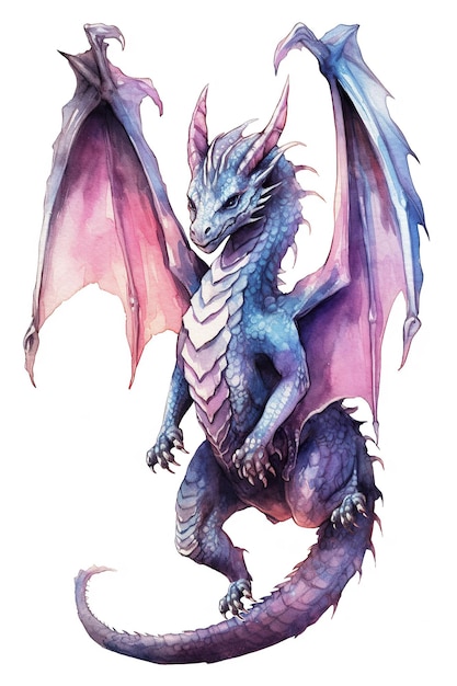 Dark bahamut watercolor clipart cute isolated on white background with Generative AI Technology