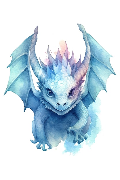 Dark bahamut watercolor clipart cute isolated on white background with Generative AI Technology