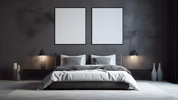 Dark bedroom two frame And mock up background interior design concept idea