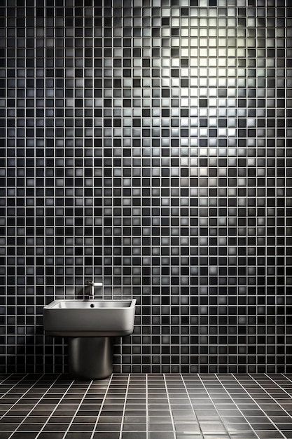 Photo dark black ceramic brick wall and floor tiles mosaic background in bathroom design pattern geometric with grid wallpaper texture decoration pool simple seamless abstract