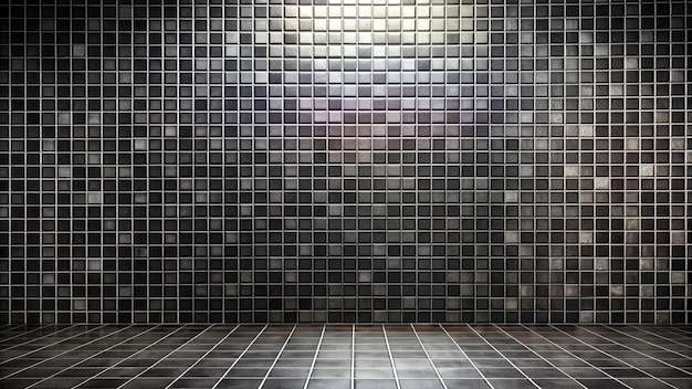 Dark black ceramic brick wall and floor tiles mosaic background in bathroom Design pattern geometric with grid wallpaper texture decoration pool Simple seamless abstract