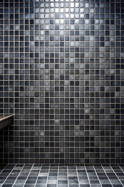 Dark black ceramic wall chequered and floor tiles mosaic background in bathroom Design pattern geometric with grid wallpaper texture decoration pool Simple seamless