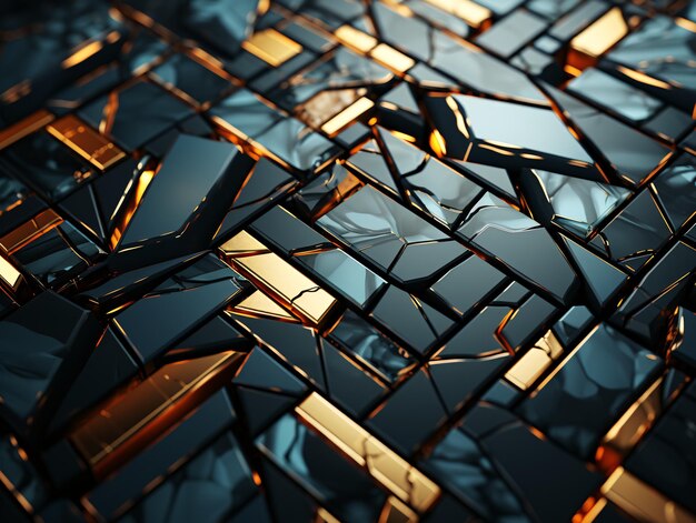 Dark black mosaic background with golden lines Art Deco luxury style texture