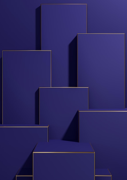 Dark blue 3D minimal geometric background product display golden lines luxury products wallpaper