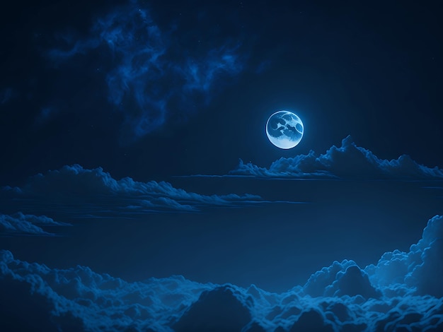 Dark blue abstract background Night sky with clouds and moonlight ai generated