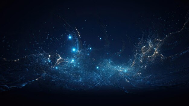 Dark blue background with mesmerizing glowing particles scattered throughout