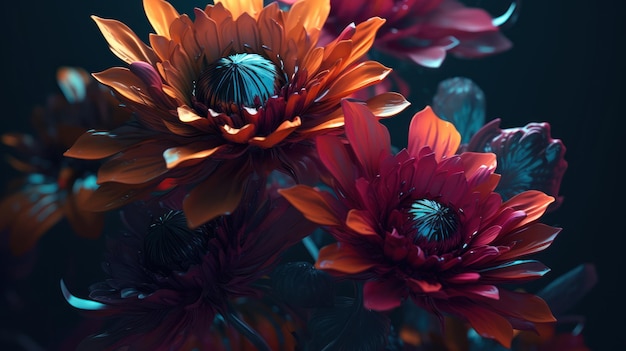 A dark blue background with red flowers and a blue background.