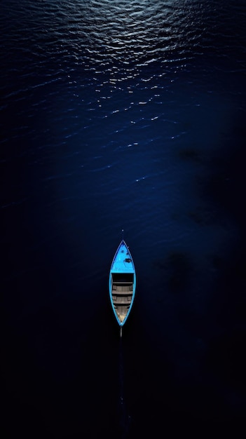 Photo dark blue backwater topview midnight outdoors vehicle rowboat