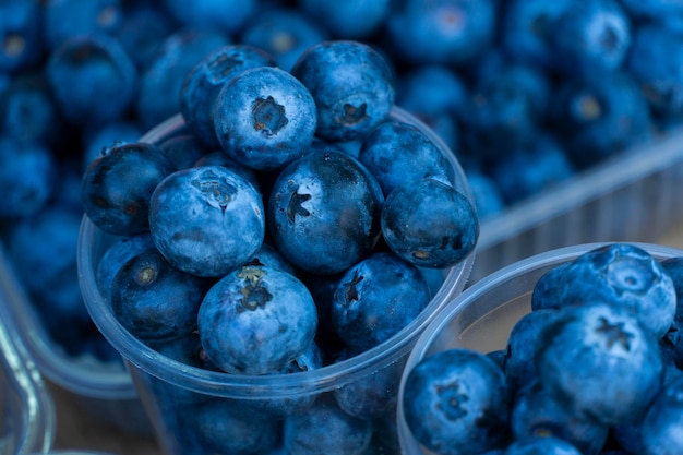 Dark blue berries of blueberry on the market