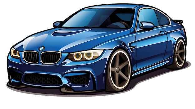 Dark blue BMW car cartoon vector sticker