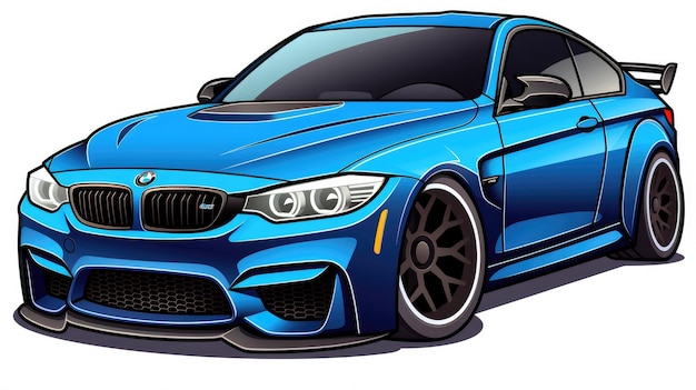 Dark blue BMW car cartoon vector sticker