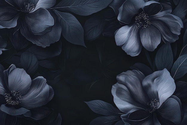 Photo dark blue floral arrangement with detailed petals and leaves