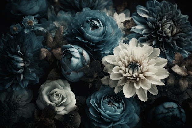 A dark blue flower wallpaper with a dark background and a white flower.