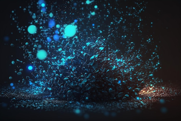 Dark blue and glow particle abstract background Ai generated art