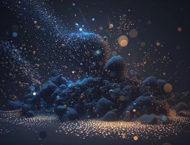 Dark blue and glow particle abstract background Blurry bokeh background with sparkles particles and glitter created with Generative AI technology