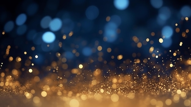 Dark Blue and Gold Particle Abstract Background